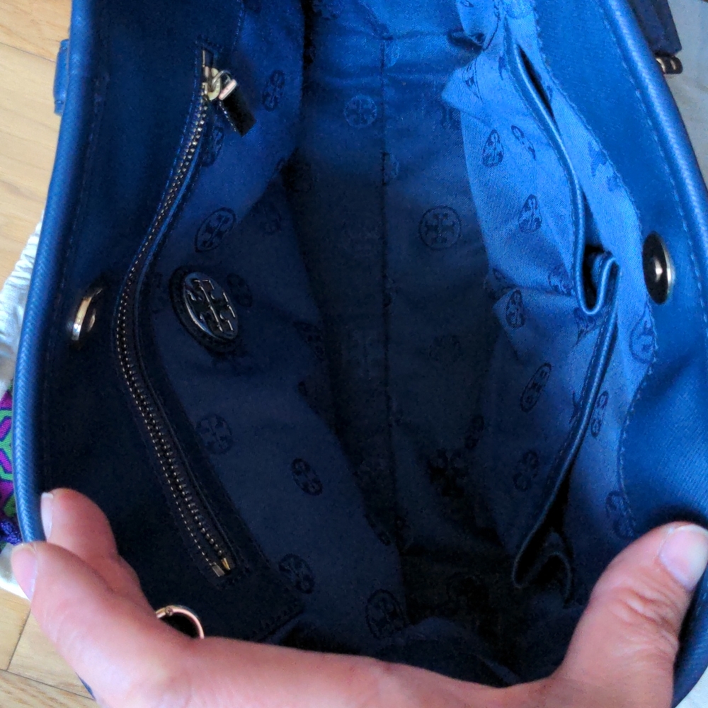 Tory Burch Geometric Patchwork Leather Suede Purp… - image 5